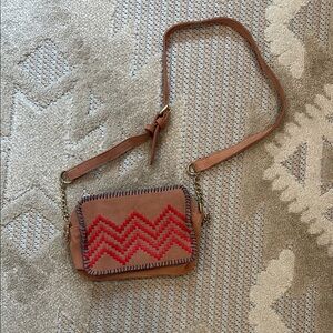 Abercrombie & Fitch Pink Leather Cross Body Bag - with Hot Pink and Blue Pattern